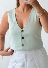 Size XS-S Mint Green Button-Front Crop Top