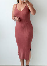 Size M-L Dusty Rose Ribbed Midi Dress