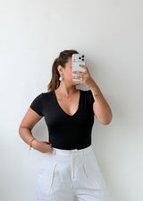 Size S-M Black V-Neck Bodysuit