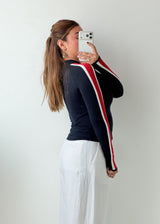 Size S-M Navy Blue Contrast Stripe Top