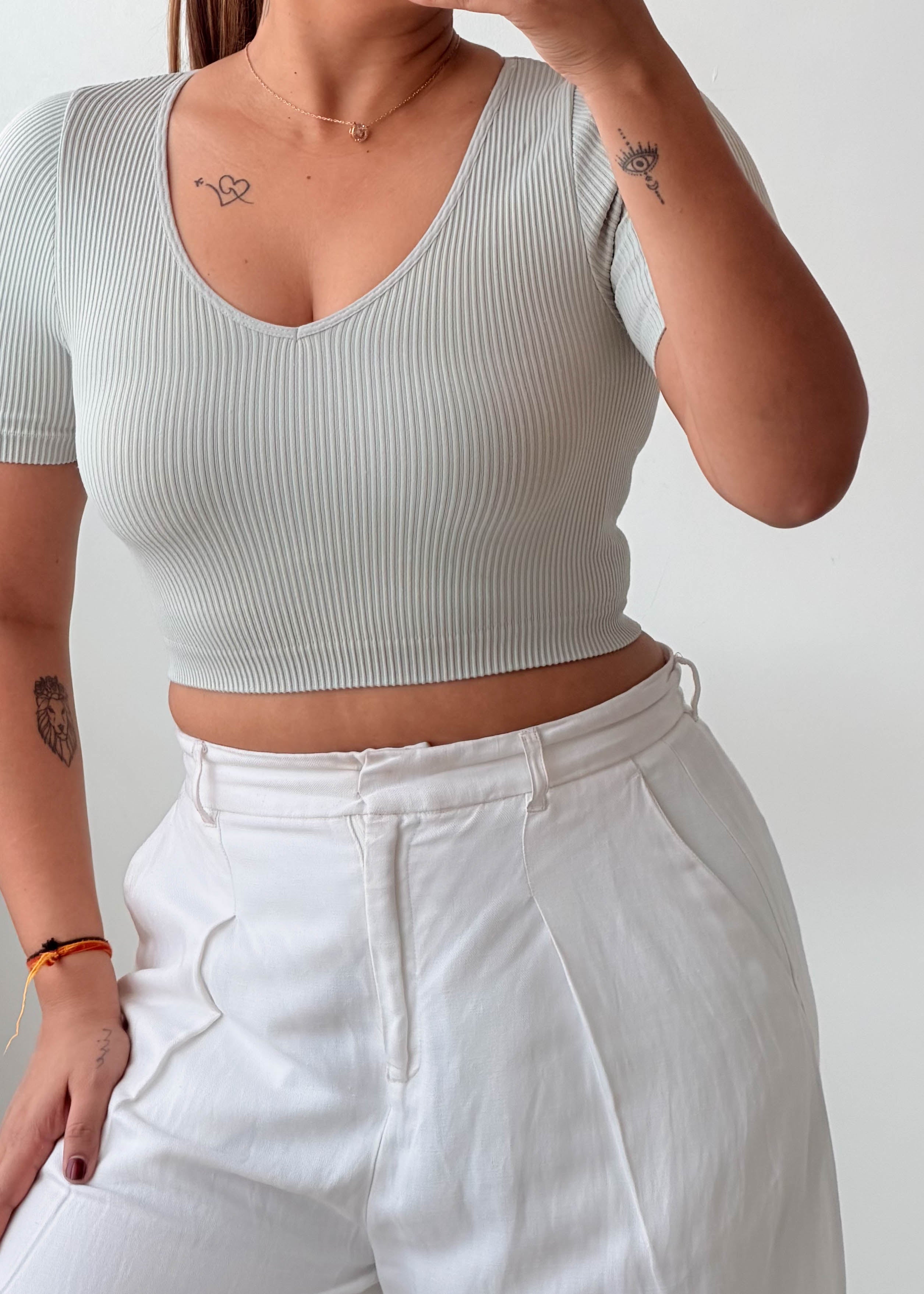 Size XS-S Light Blue Ribbed Crop Top