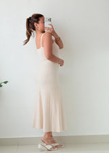 Size XS-S & M-L Cream Ribbed Knit Midi Dress