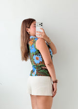 Bust 34, Blue Floral Printed Vest Top