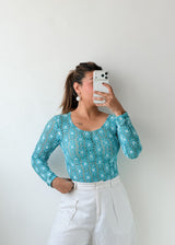 Size XS-S Blue Floral Lace Bodysuit