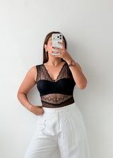 Size XS-S Black Lace Panel Bodysuit