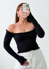 Size XS-S Black Off Shoulder Ribbed Top