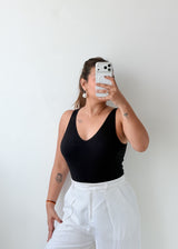 Size M-L Black V-Neck Bodysuit