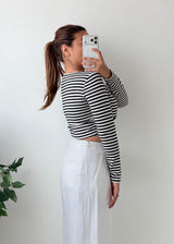 Size S-M Black and White Striped Crop Top