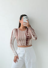 Size M-L Brown White Tie-Dye Crop Top