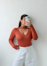 Size S-M Rust Choker Neck Top