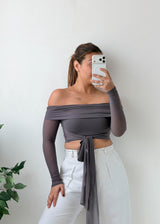 Size XS-S Grey Off-Shoulder Wrap Top