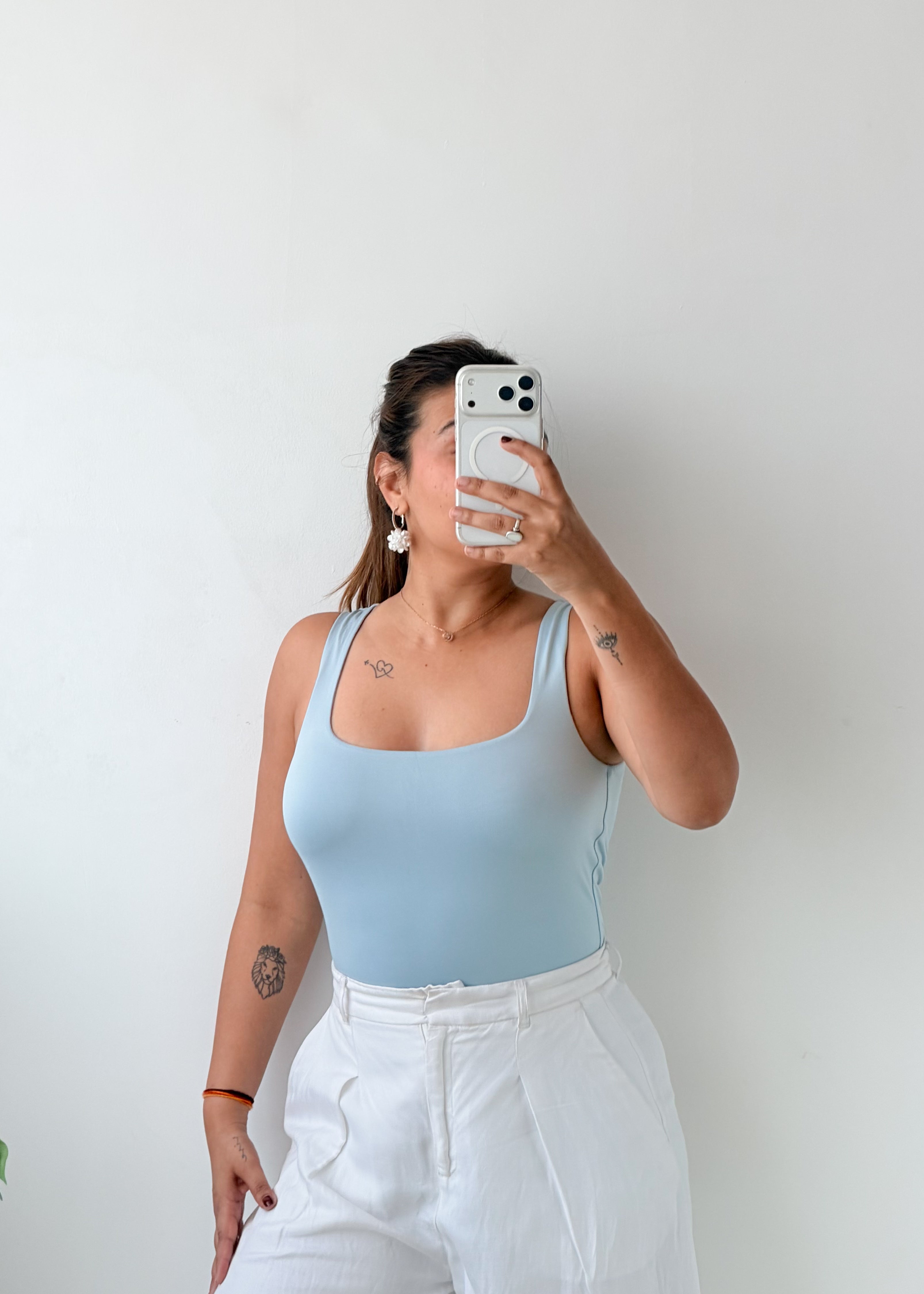 Size S-M Light Blue Square Neck Bodysuit