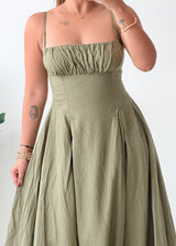 Size S-M Olive Green Pleated Maxi Dress