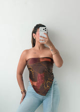Brown Chain Print Convertible Scarf Top
