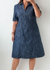 Size M Dark Blue Denim Shirt Midi Dress