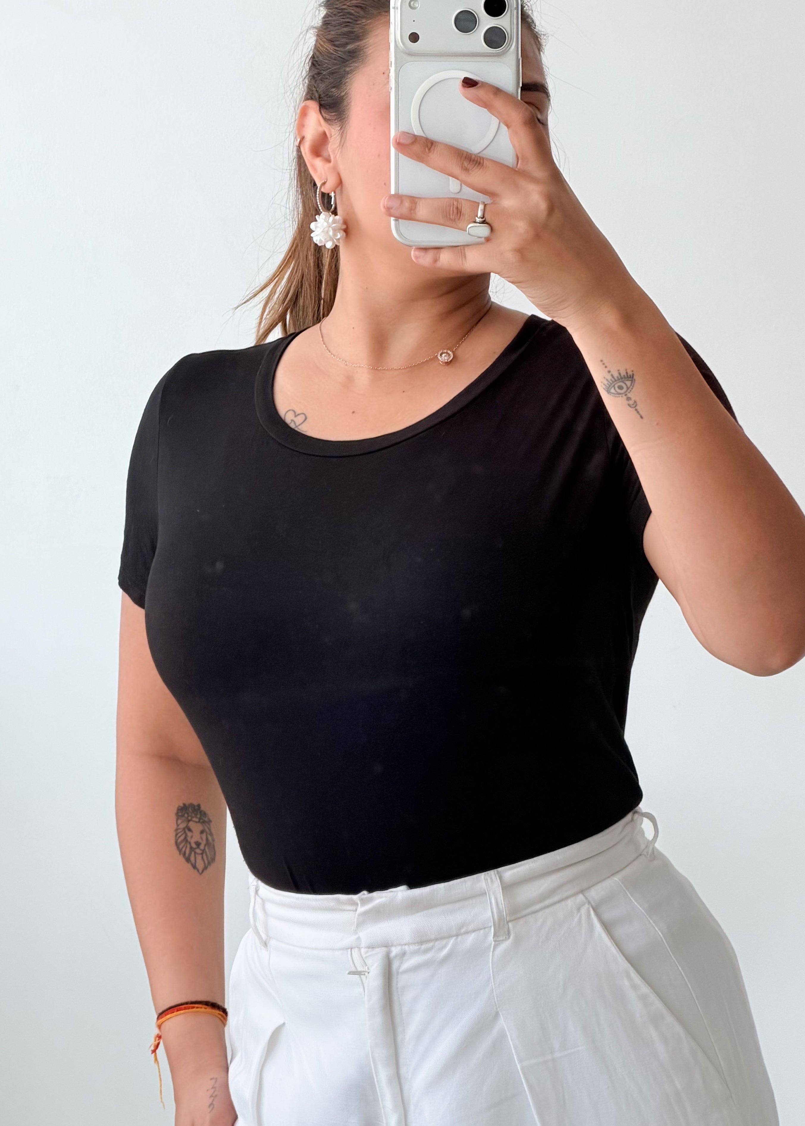 Size M-L Black Round Neck Bodysuit