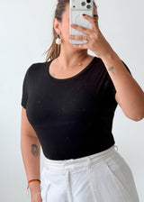 Size M-L Black Round Neck Bodysuit
