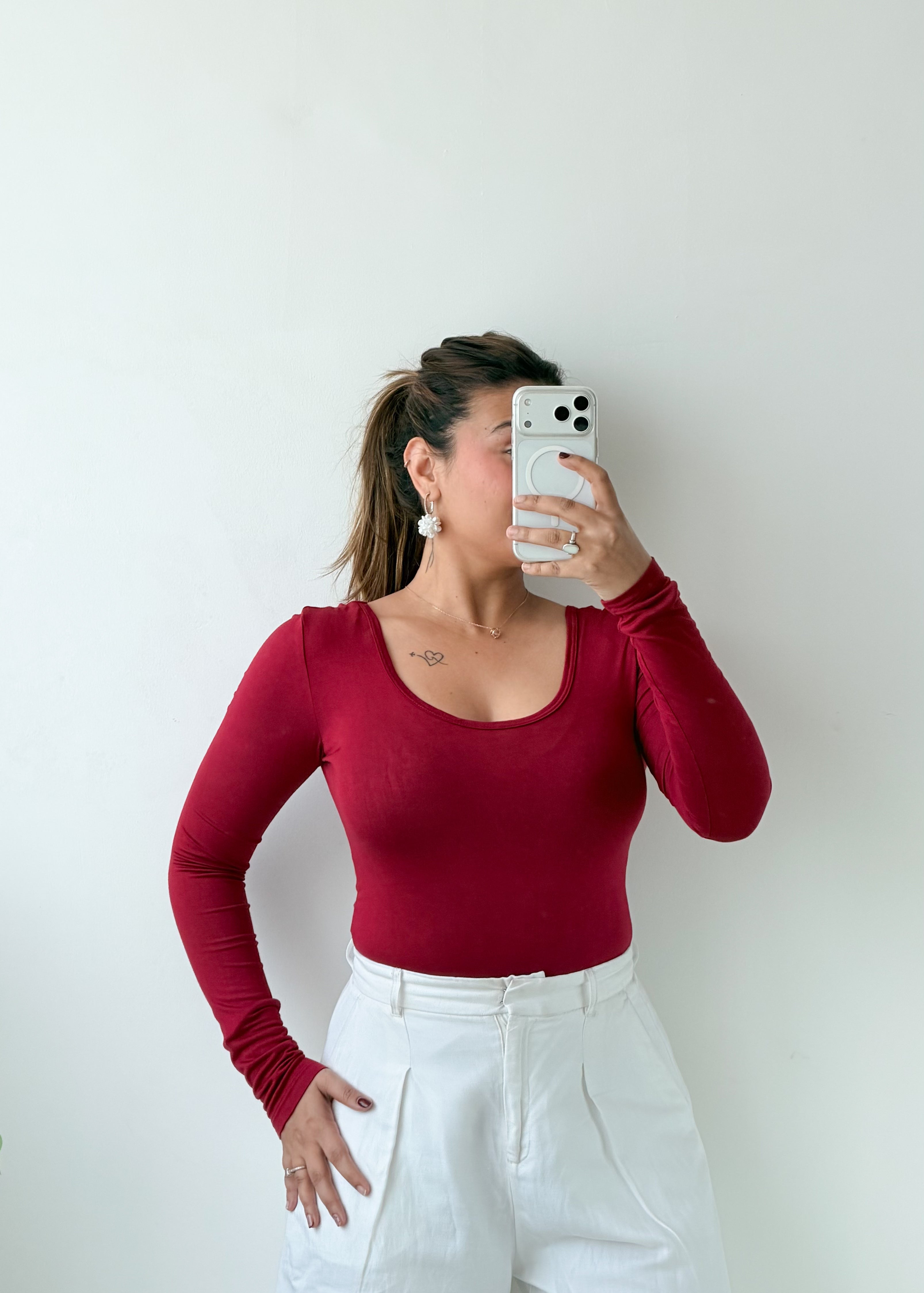 Size M-L Burgundy Scoop Neck Bodysuit