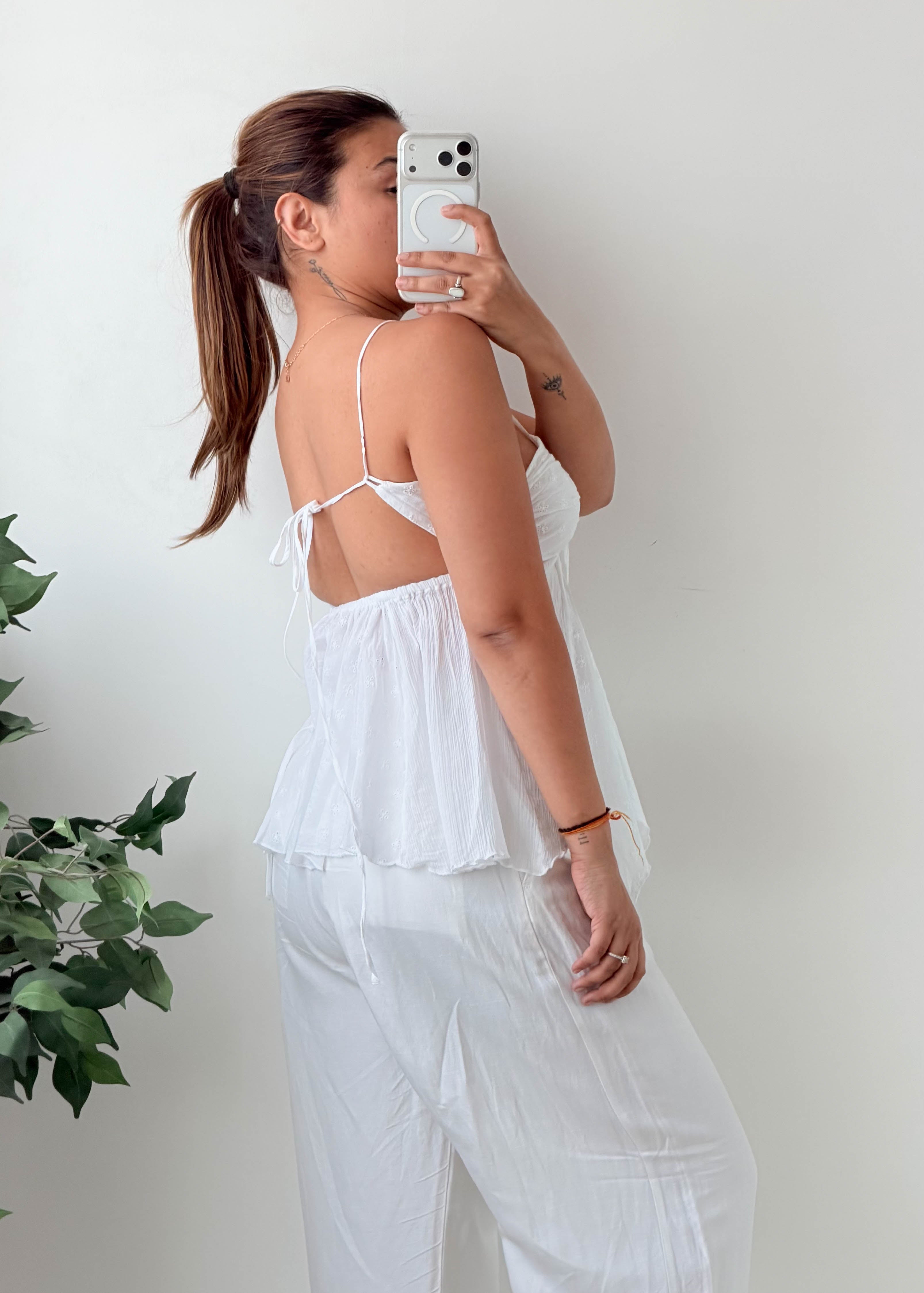 Size S-M White Tie-Front Peplum Top