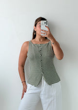 Size S-M Black White Striped Button-Front Top