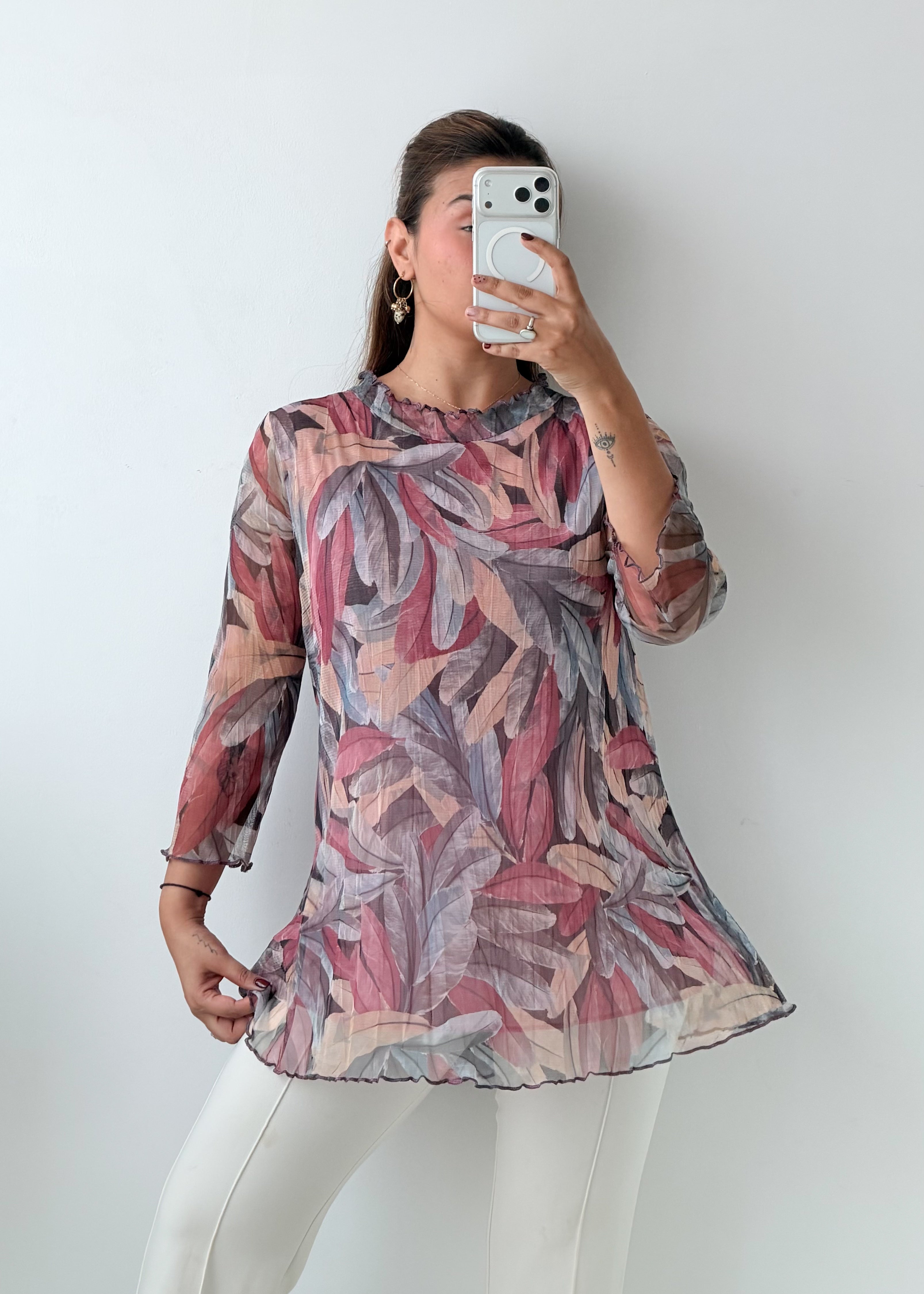Size L-XL Multicolour Abstract Printed Tunic Top