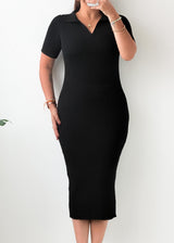 Size M-L Black Ribbed Midi Dress
