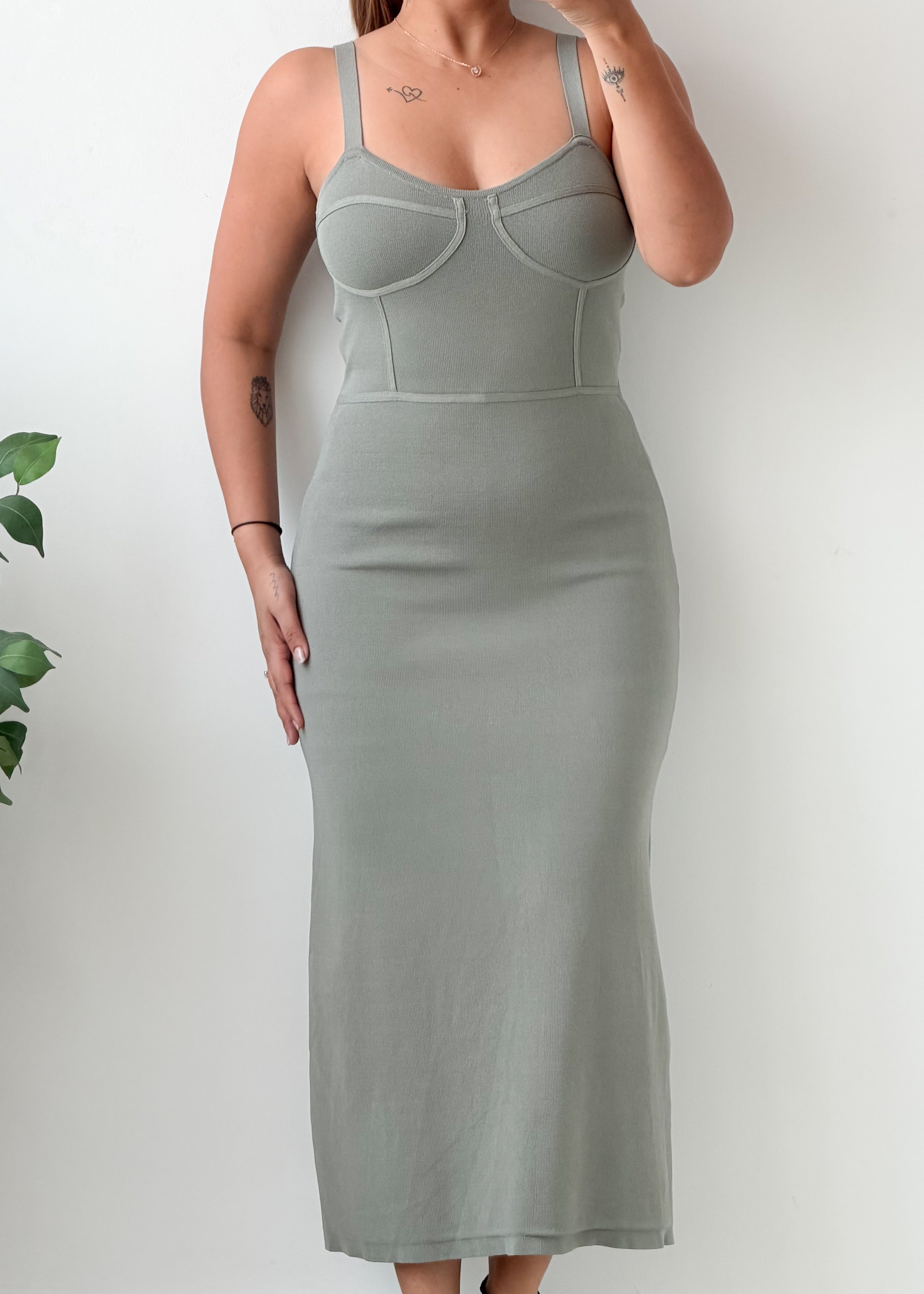 Size S-M Sage Green Corset Detail Maxi Dress