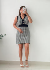 Size S-M Black White Houndstooth Mini Dress