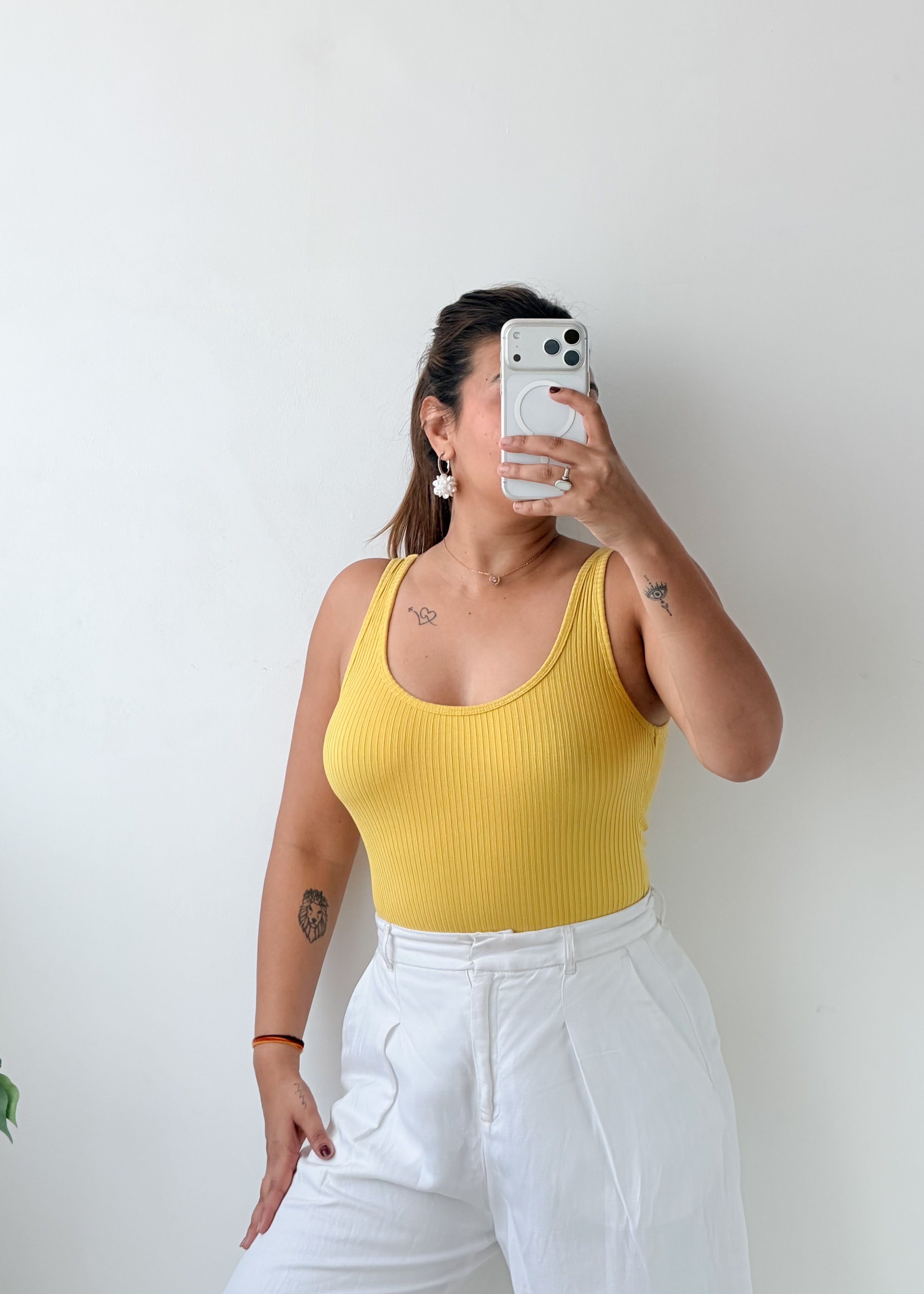 Size S-M Yellow Scoop Neck Bodysuit