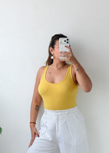 Size S-M Yellow Scoop Neck Bodysuit