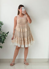 Size S-M Beige Crochet Lace Fit-and-Flare Dress