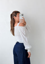 Size XS-S White Off-Shoulder Smocked Top