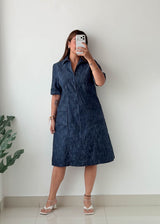 Size M Dark Blue Denim Shirt Midi Dress