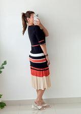Size L-XL Black Red Stripe Colorblock Dress