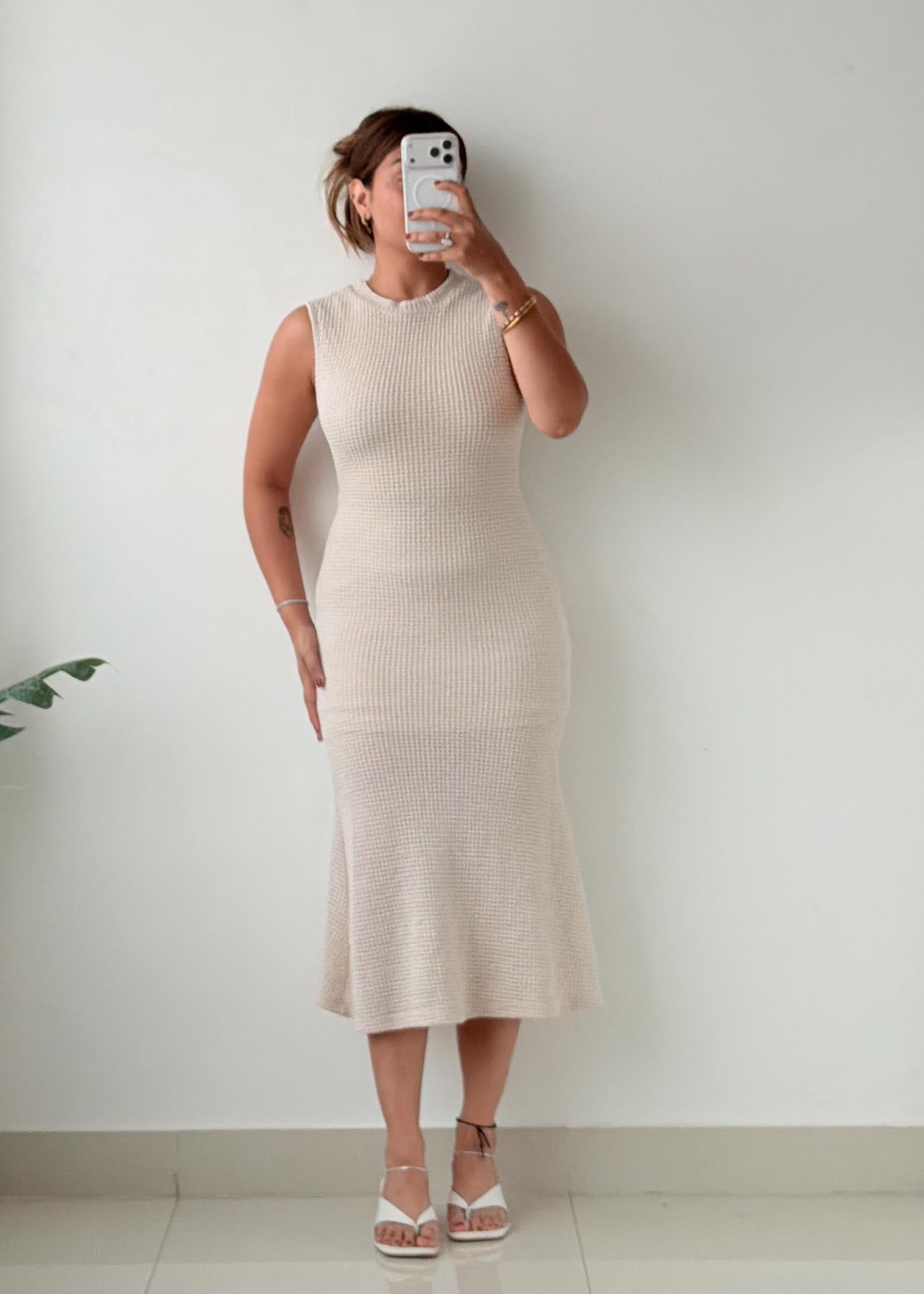 Size XS-S Cream Crochet Midi Dress With Lining