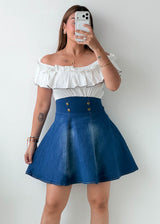 Size XS-S Blue Denim Off Shoulder Skirt Set