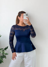 Size S-M Navy Blue Lace Peplum Top