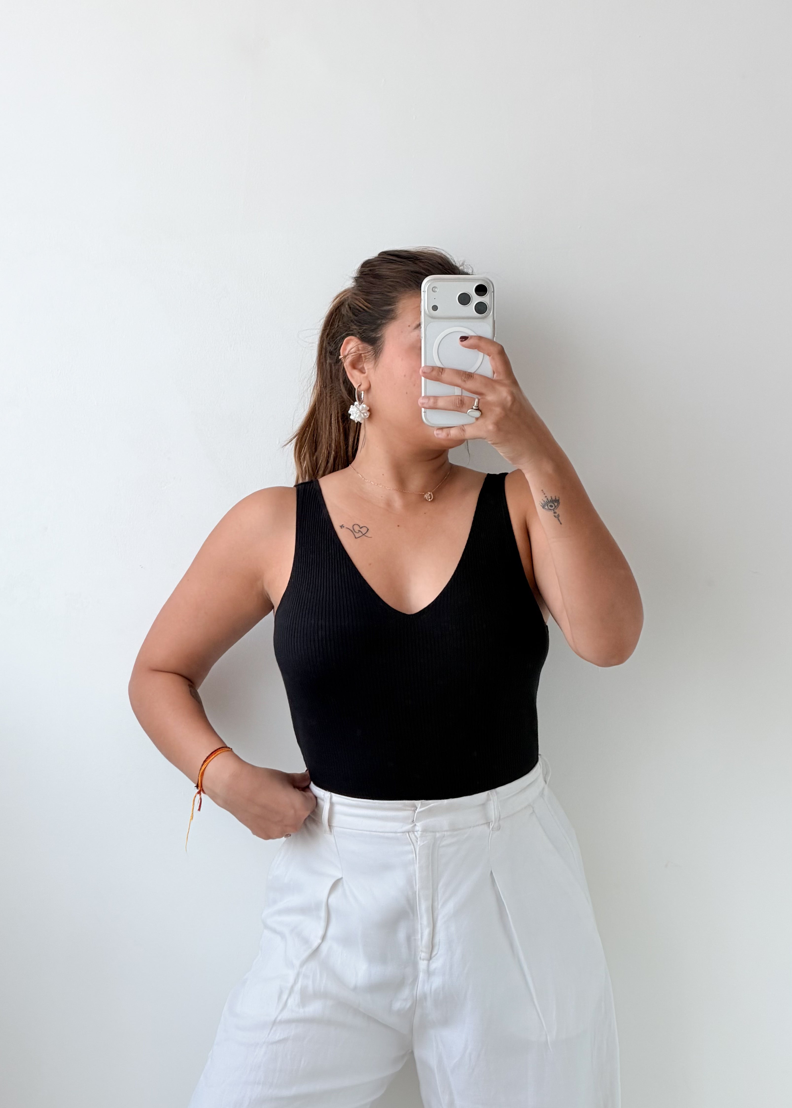 Size M-L Black V-Neck Bodysuit