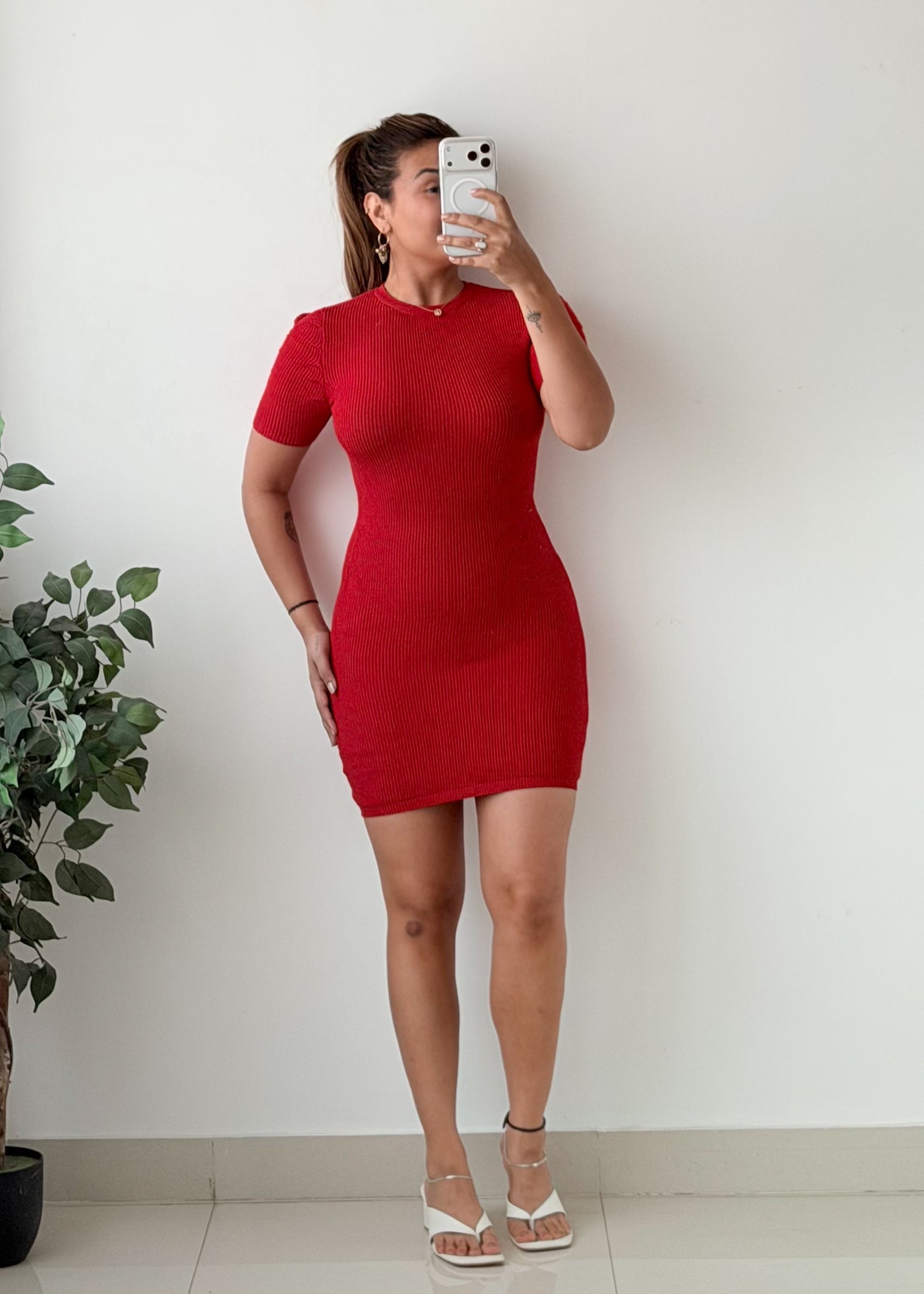 Size XS-M Red Ribbed Bodycon Mini Dress