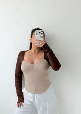 Size M-L Brown Beige Mesh Sleeve Top