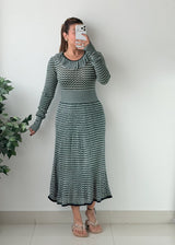 Size S-M Green Black Chevron Knit Maxi Dress