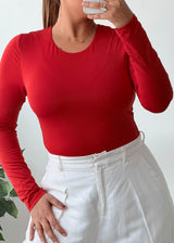 Size M-L Red Round Neck Fitted Top