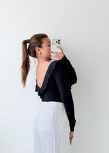 Size XS-S Black Ruffle Neck Bodysuit