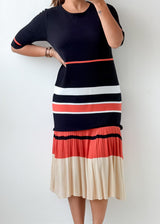 Size L-XL Black Red Stripe Colorblock Dress