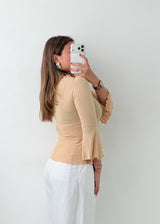 Size S-M Beige Ruched Lace-Up Top