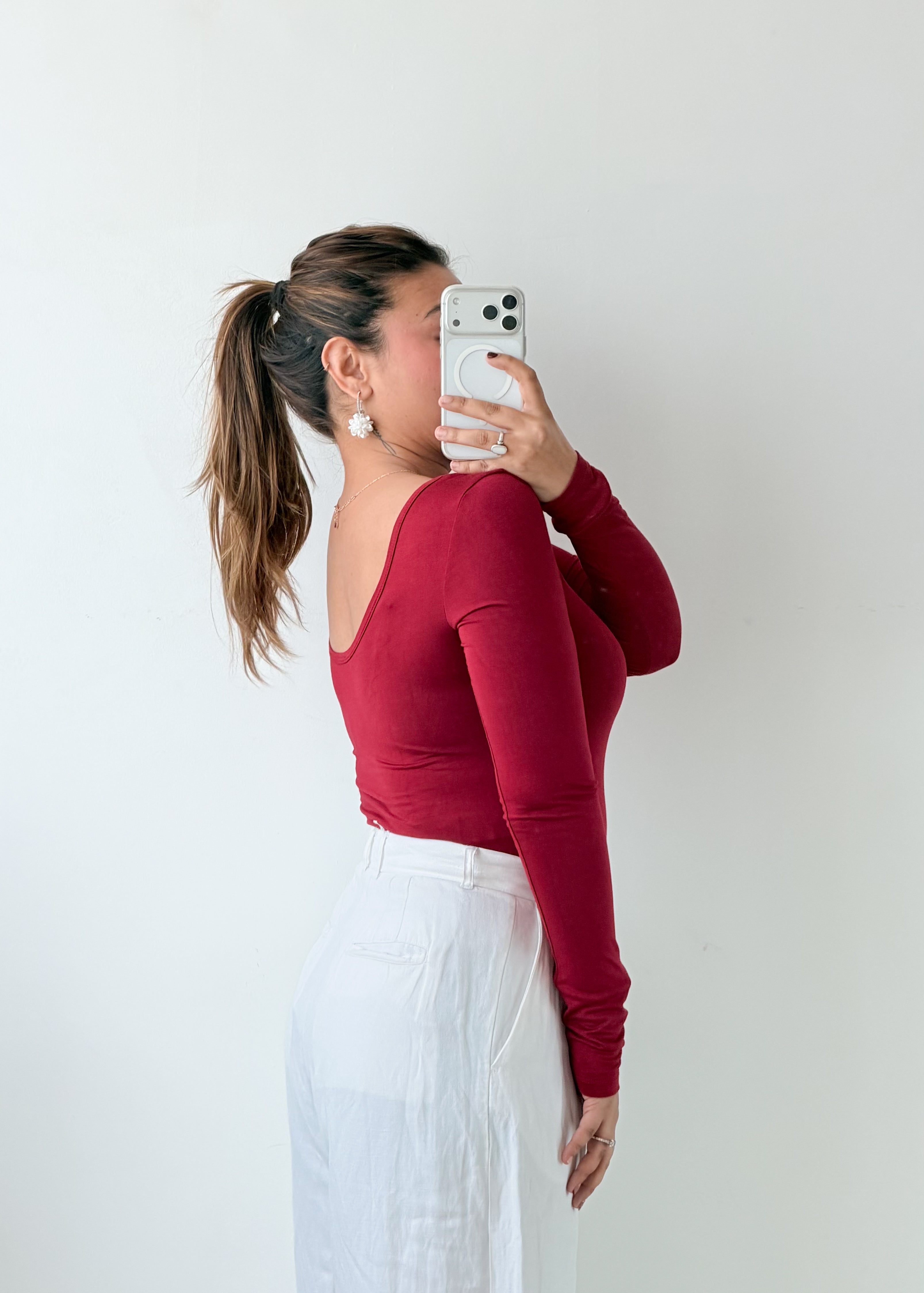 Size M-L Burgundy Scoop Neck Bodysuit