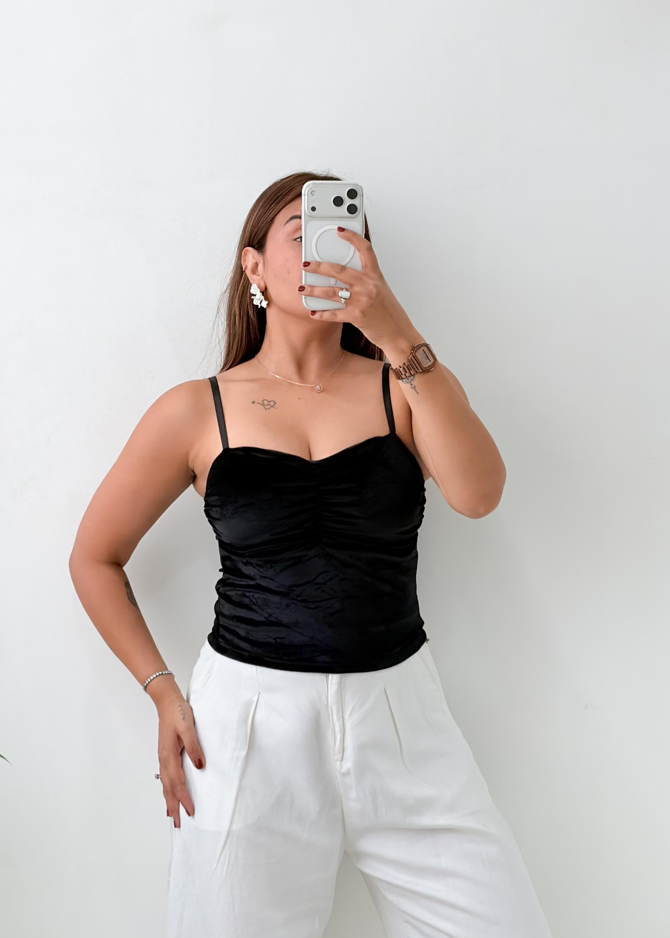 Size XS-S Black Satin Cami Top