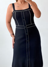 Size S-M Black Contrast Piping Midi Dress