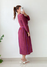 Size M-L Purple Rust Striped Wrap Midi Dress