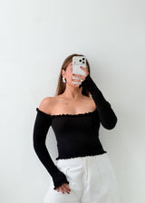 Size XS-S Black Off Shoulder Ribbed Top